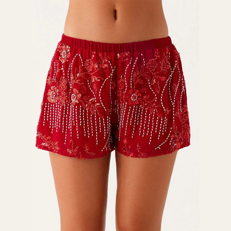 Sequin Mini Skirt | Empire Waist Lace-Up Skirt | Floral Print Beach Short Skirt
