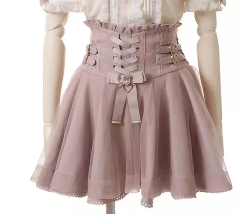 Japanese-Style Summer Off-Shoulder Bow-Tie Short Sleeve Top & High-Waist Skirt 2-Piece Set for Women