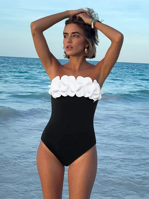 Women’s Floral One-Piece Swimsuit with Beach Skirt – Bandeau Bathing Suit Swimwear Beachwear 2025