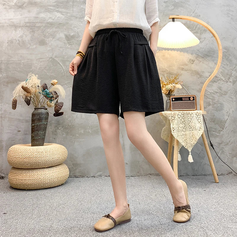 Summer Essential: Plus Size Korean-Style Drape Shorts - Ice Silk Wide-Leg Tencel Shorts with Elastic Waist