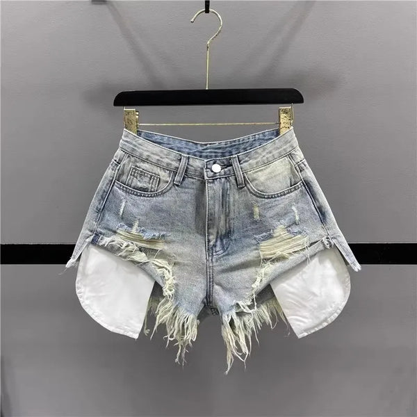 Women's Vintage Ripped Denim Shorts: High-Waisted Korean A-Line Distressed Micro Shorts