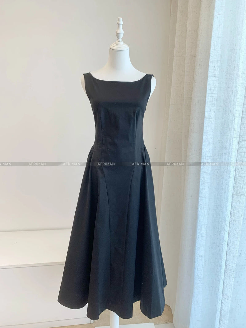 Audrey Hepburn Inspired Backless Maxi Dress: Organic Cotton Vintage Gown with Elegant Back Detail