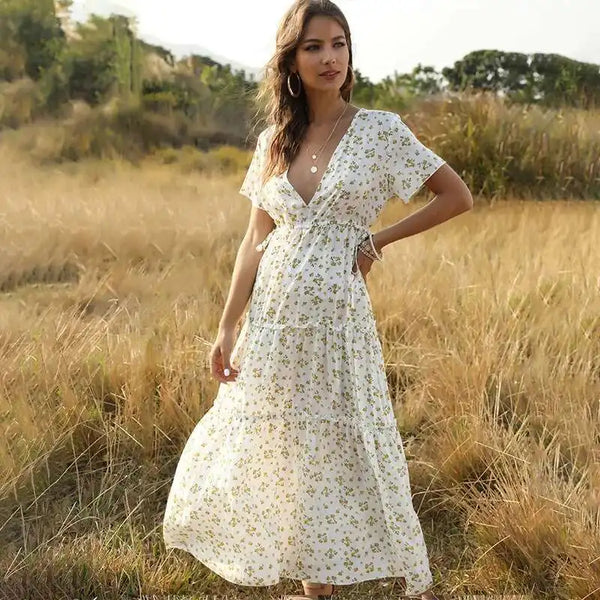 Summer White Sequin Sheath Dress | Empire Waist Knee-Length Dress with Flutter Sleeves - Boho Sexy Evening Robe
