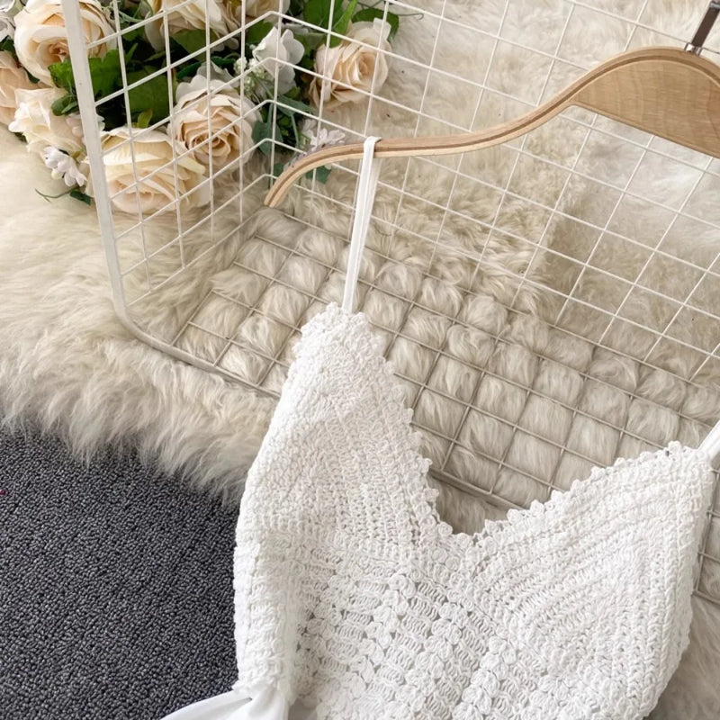 Backless Crochet Sundress | Bandage A-Line Beach Dress with Ruffle Detail - Women's Summer Boho Vacation Dress