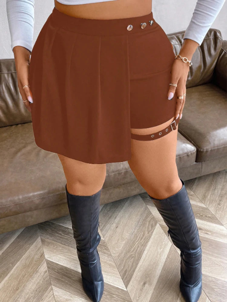 Plus Size Flared Mini Skirt for Women | Pleated A-Line Skirt | Elastic Waist | Summer Casual Skirt in Black, Coffee, Navy, Red