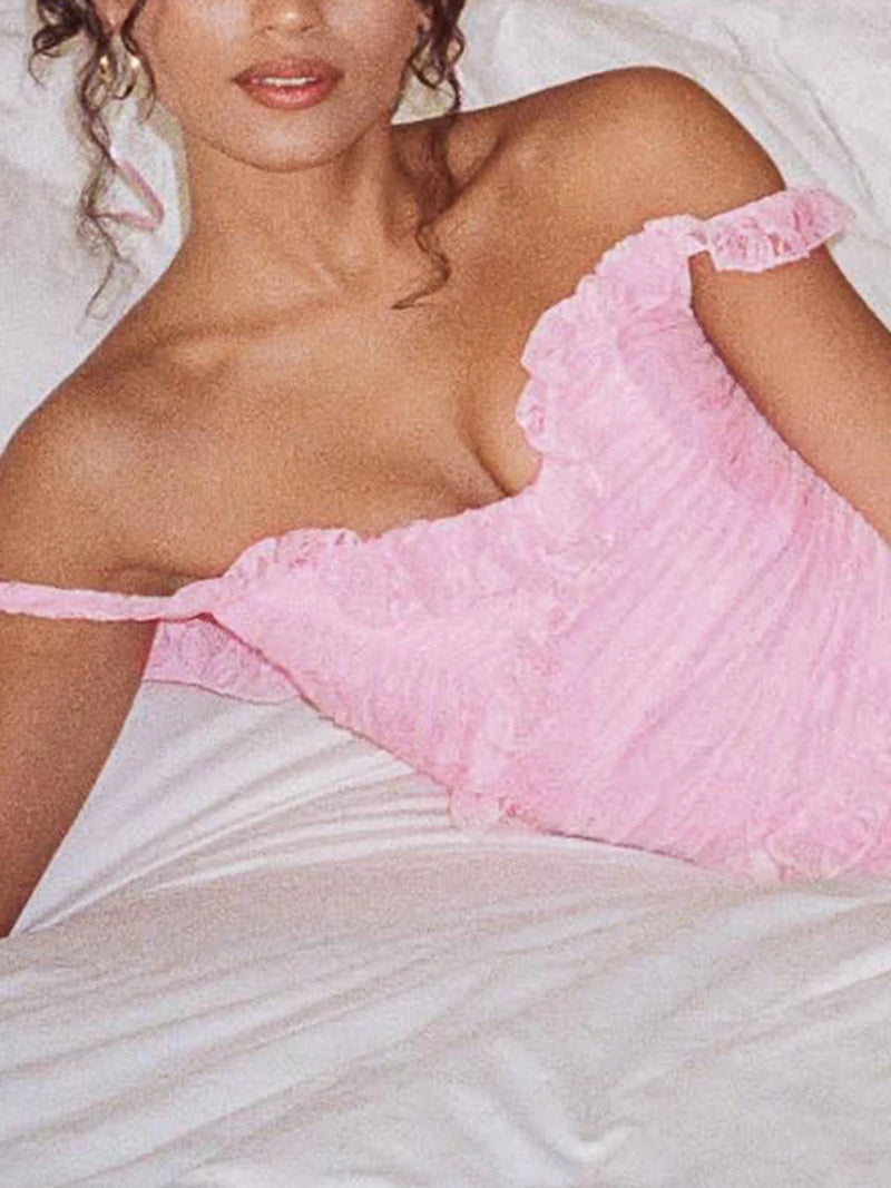 Sleeveless Bodycon Mini Dress | Lace Ruffle Party Dress - Women's Ruched Clubwear for Beach & Cocktail Events
