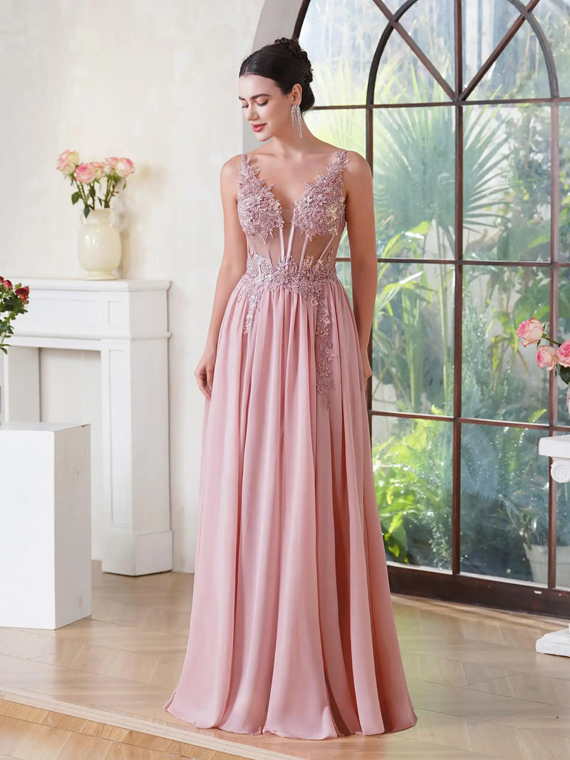 Dusty Blue Floral Lace Maxi Dress | Boned Backless Boho Dress with Spaghetti Straps - 2025 Party & Evening Wear