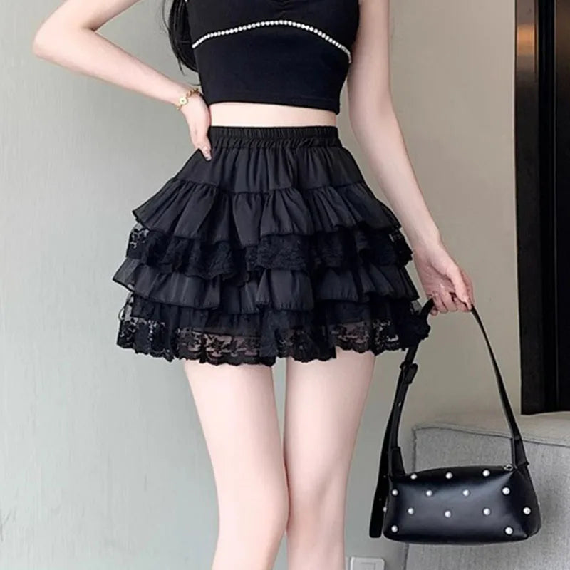 Gothic Lace Tutu Skirt | Black Mesh Tulle Petticoat | Elastic Waist Mini Ball Gown