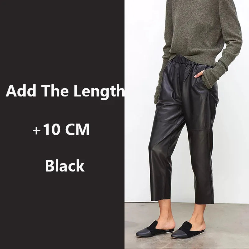 Women's Genuine Sheepskin Harem Pants | High Waist Leather Trousers | Elastic Waist Luxury Streetwear