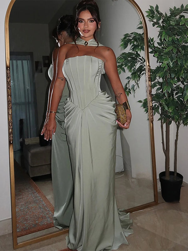Strapless Bandage Maxi Gown with Scarf Waist | Women's Elegant Party Dress - Sexy Empire Waist Evening Dress