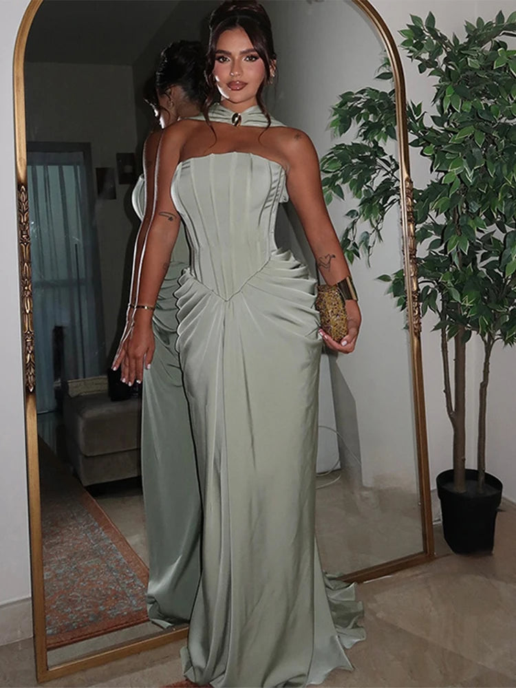 Strapless Bandage Maxi Gown with Scarf Waist | Women's Elegant Party Dress - Sexy Empire Waist Evening Dress