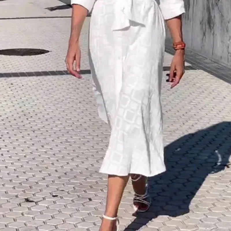 Retro Check Print Midi Dress with Lantern Sleeves & Pockets | Vintage A-Line Button Down Dress for Women