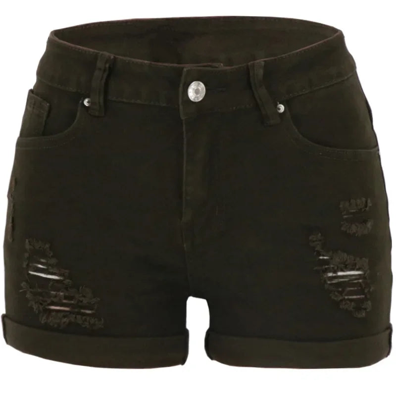 Women's Distressed Denim Shorts - Low Rise High-Stretch Streetwear Cutoffs