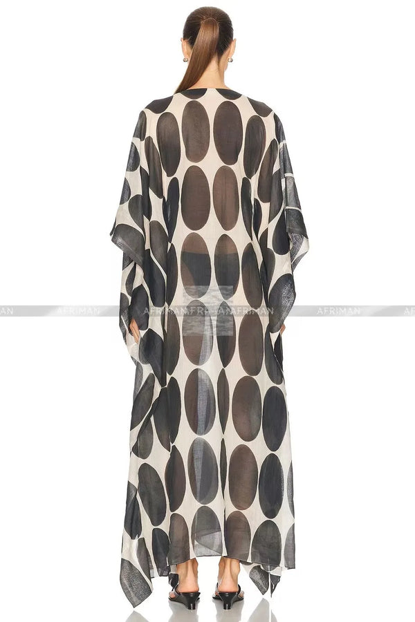 Bohemian Ramie Cloak Dress: Batwing Sleeve V-Neck Maxi with Flowy Kimono Silhouette