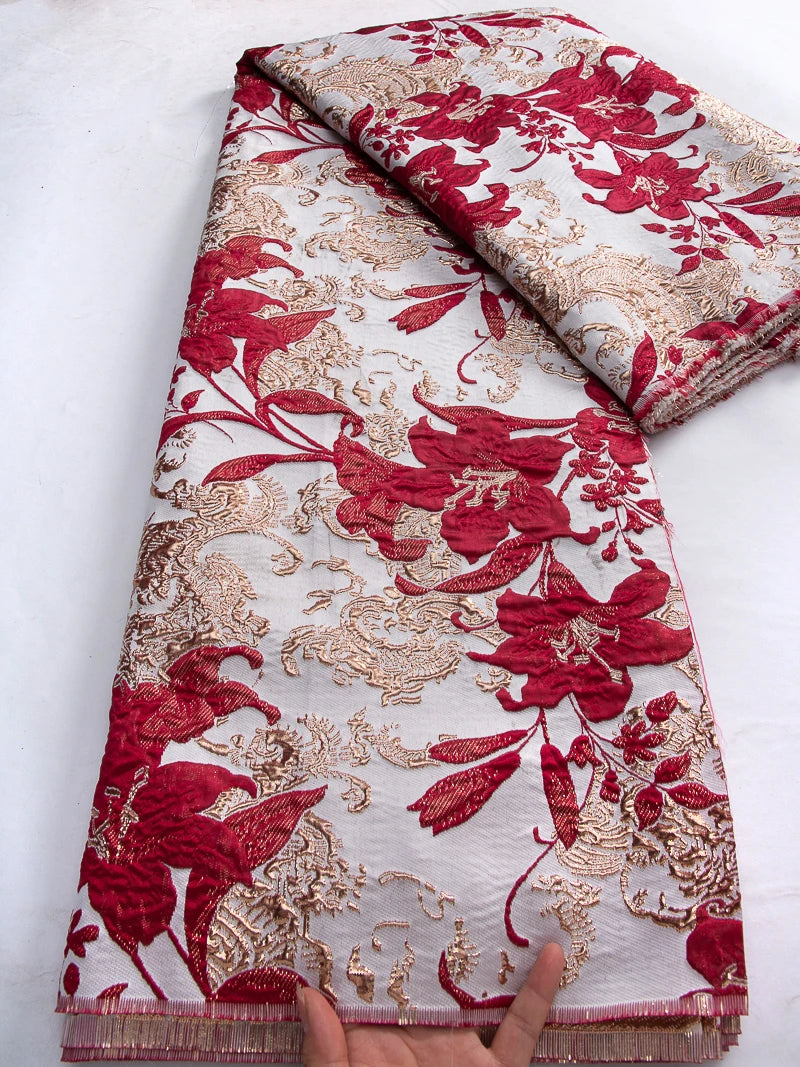 African Brocade Jacquard Lace | 52" Embroidered Organza Fabric | Custom Wedding & Prom Dress Material