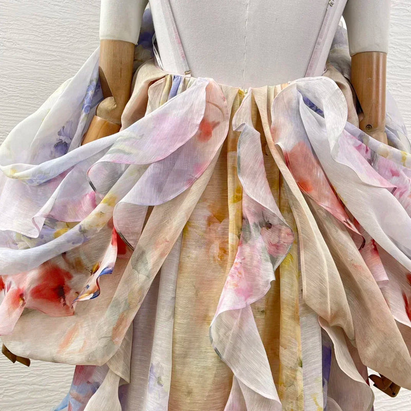 Women's Linen-Silk Maxi Dress | Floral Off-Shoulder Beach Dress with Backless Detail