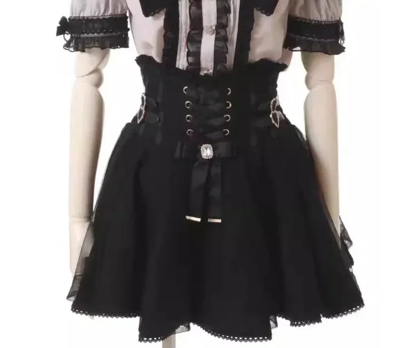 Japanese-Style Summer Off-Shoulder Bow-Tie Short Sleeve Top & High-Waist Skirt 2-Piece Set for Women