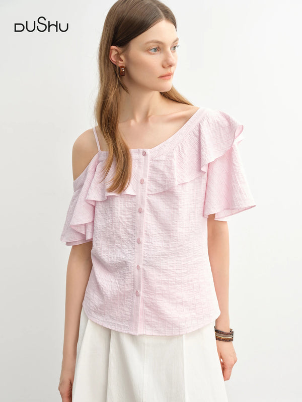 Summer New Style Plus Size Women's Off-Shoulder Ruffled Shirt