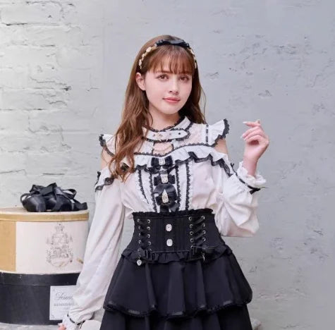 Japanese-Style Summer Off-Shoulder Bow-Tie Short Sleeve Top & High-Waist Skirt 2-Piece Set for Women