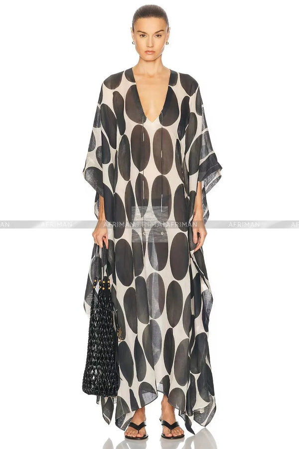 Bohemian Ramie Cloak Dress: Batwing Sleeve V-Neck Maxi with Flowy Kimono Silhouette