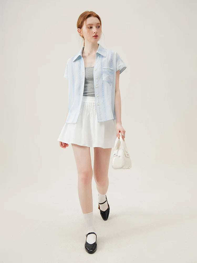 Women’s Summer Raglan Sleeve Striped Polo Blouse – Thin Short-Sleeve, Single-Breasted (3 Colors)