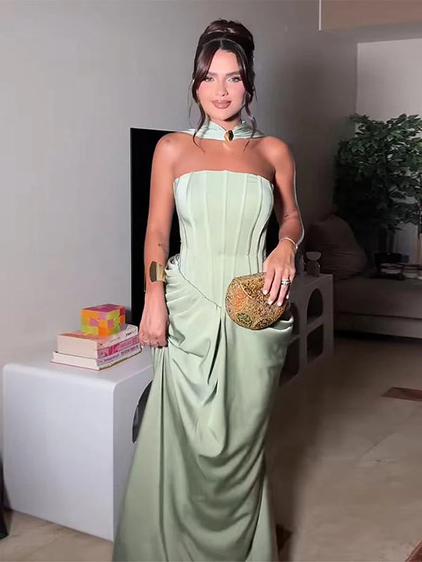 Strapless Bandage Maxi Gown with Scarf Waist | Women's Elegant Party Dress - Sexy Empire Waist Evening Dress