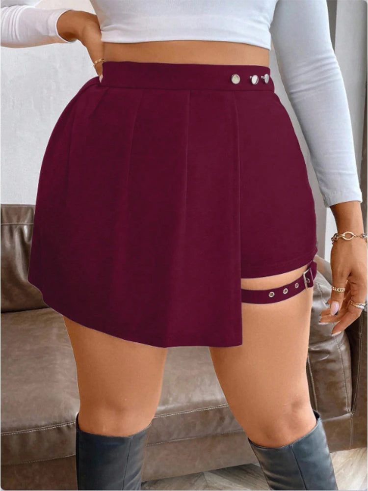 Plus Size Flared Mini Skirt for Women | Pleated A-Line Skirt | Elastic Waist | Summer Casual Skirt in Black, Coffee, Navy, Red