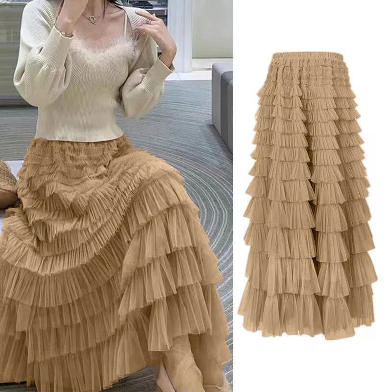 Women's Fairy Cake Maxi Skirt | Empire Waist Tulle Tutu | Layered Ruffled Party Skirt