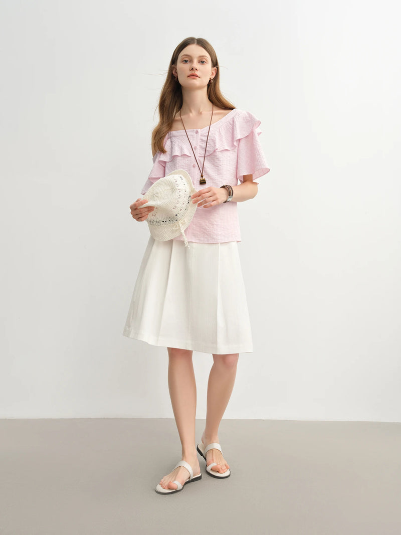 Summer New Style Plus Size Women's Off-Shoulder Ruffled Shirt