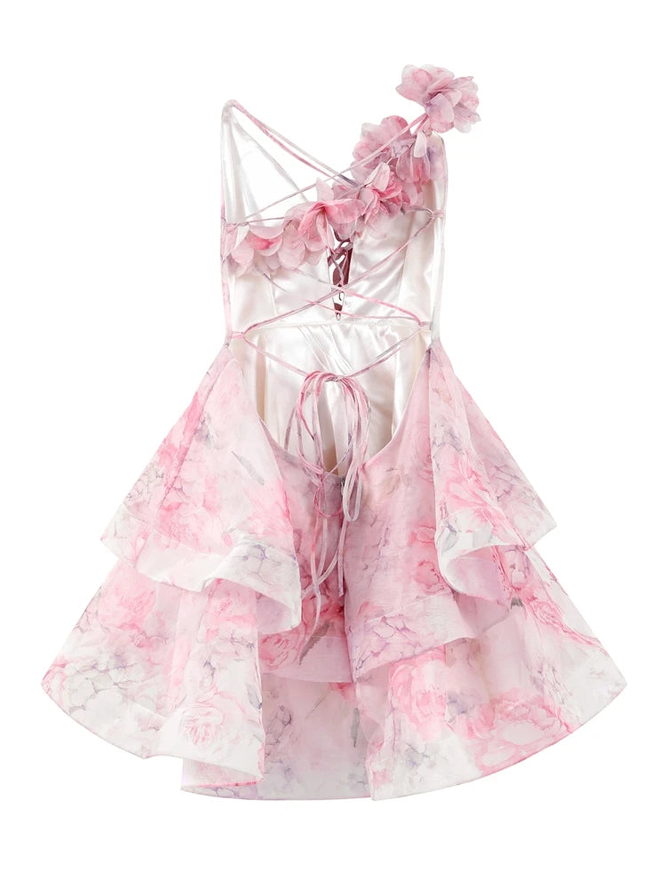 Women's 3D Floral Mini Dress - Imperial Waist A-Line w/ Puff Shoulders & V-Neck | Spring 2025 Beach-to-Evening