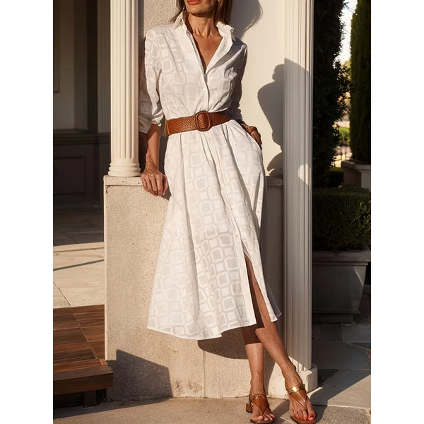 Retro Check Print Midi Dress with Lantern Sleeves & Pockets | Vintage A-Line Button Down Dress for Women