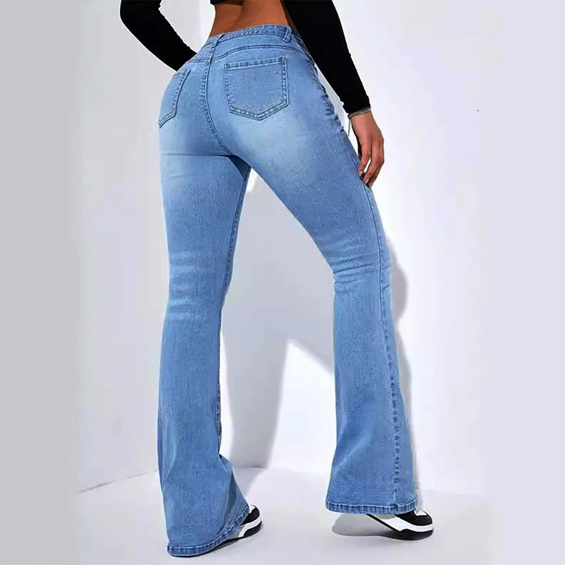 Women's Mid-Rise Bootcut Jeans | Comfort Stretch Denim | Moustache Wash Casual Pants