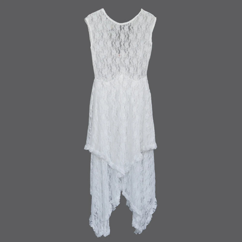 Vintage Lace Maxi Dress | Floral Embroidery Boho Dress with Backless Design & Empire Waist - Women's Summer Party Dress