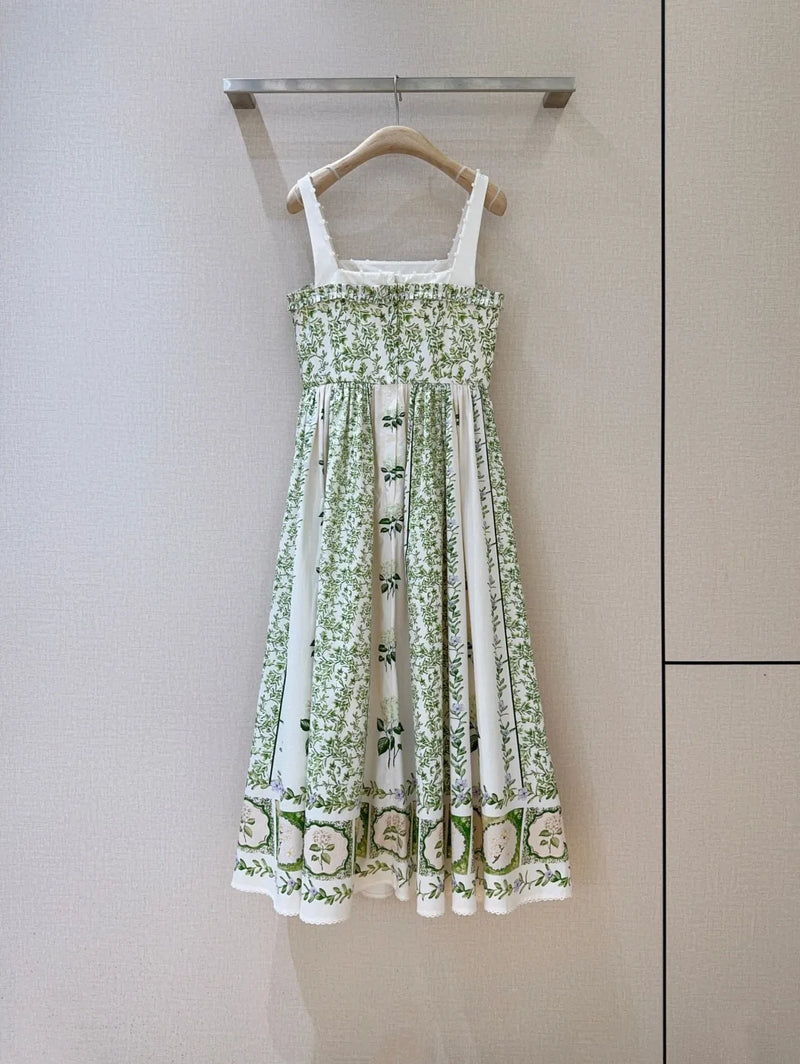 Women's Floral Maxi Dress | Pearl-Embellished Square Neck & High Waist Design