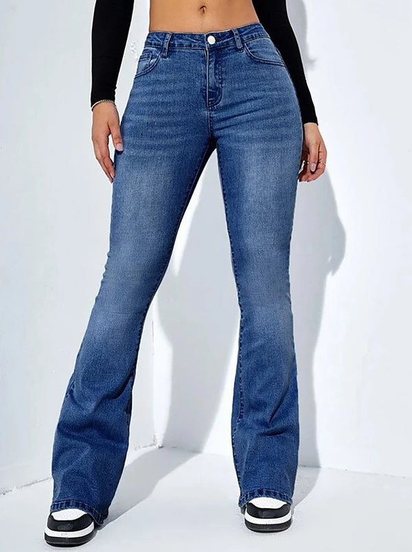 Women's Mid-Rise Bootcut Jeans | Comfort Stretch Denim | Moustache Wash Casual Pants