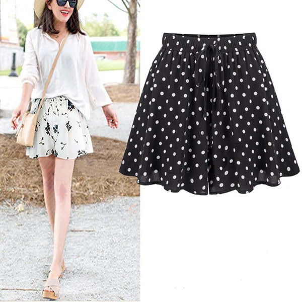 Summer Essential: Plus Size High-Waist A-Line Skort - Polka Dot Wide-Leg Shorts Skirt for Women