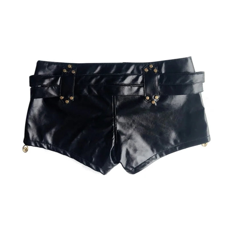 Matteobenni Women's Faux Leather Shorts | Ultra-Short Low Waist Design | Side Zipper & Belt Detail | Nightlife-Ready
