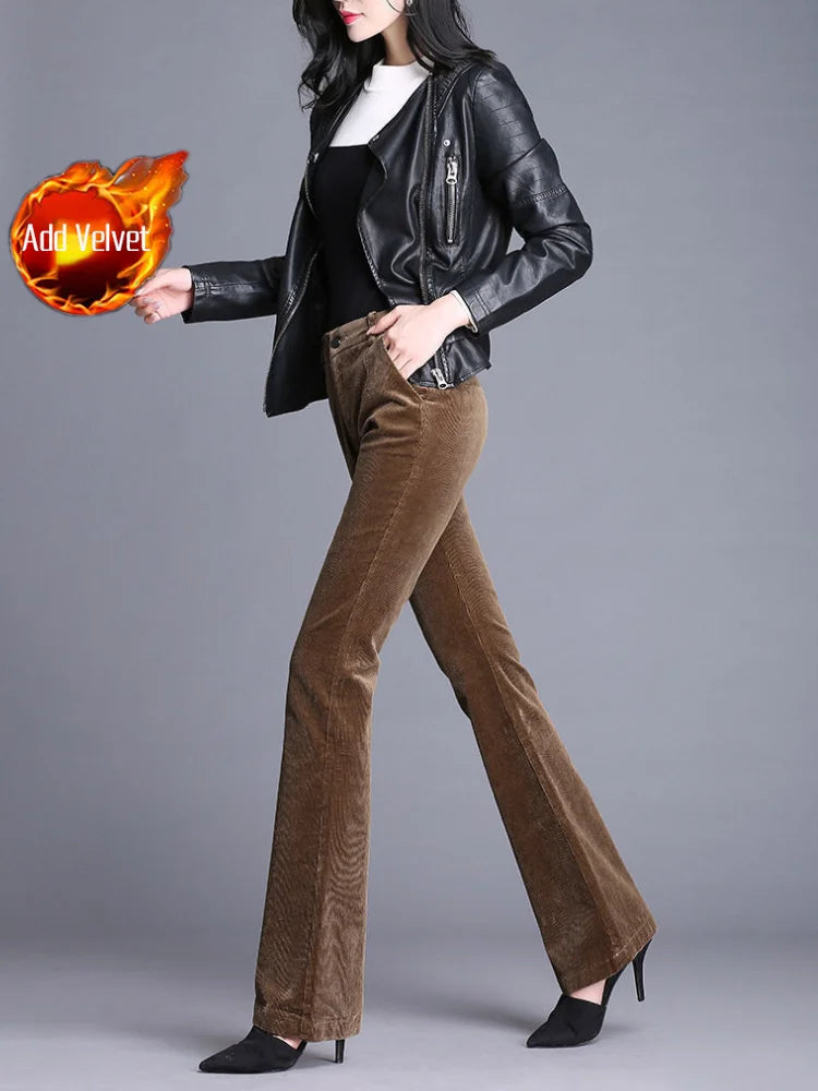 Women's Corduroy Flare Pants - High Waist Slim-Fit Trousers
