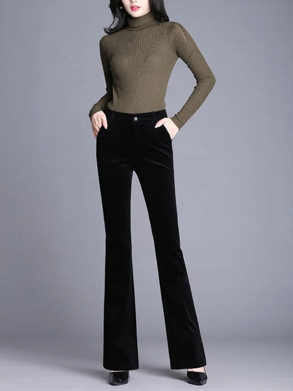 Women's Corduroy Flare Pants - High Waist Slim-Fit Trousers