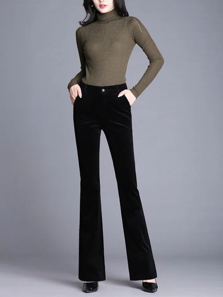 Women's Corduroy Flare Pants - High Waist Slim-Fit Trousers