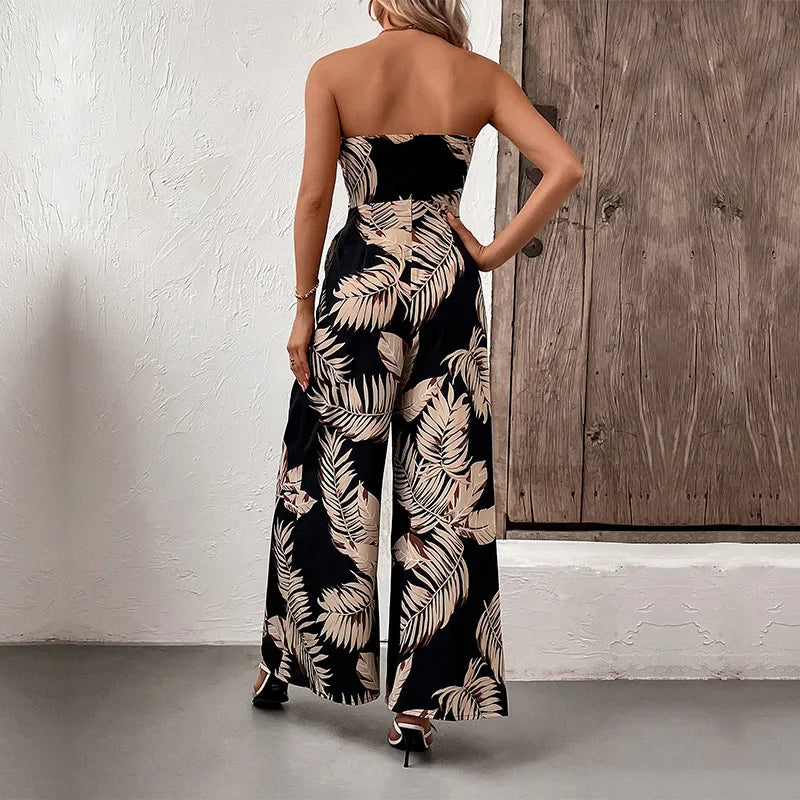 Bohemian Floral Maxi Romper: Adjustable Strap Jumpsuit with Sequined Detailing