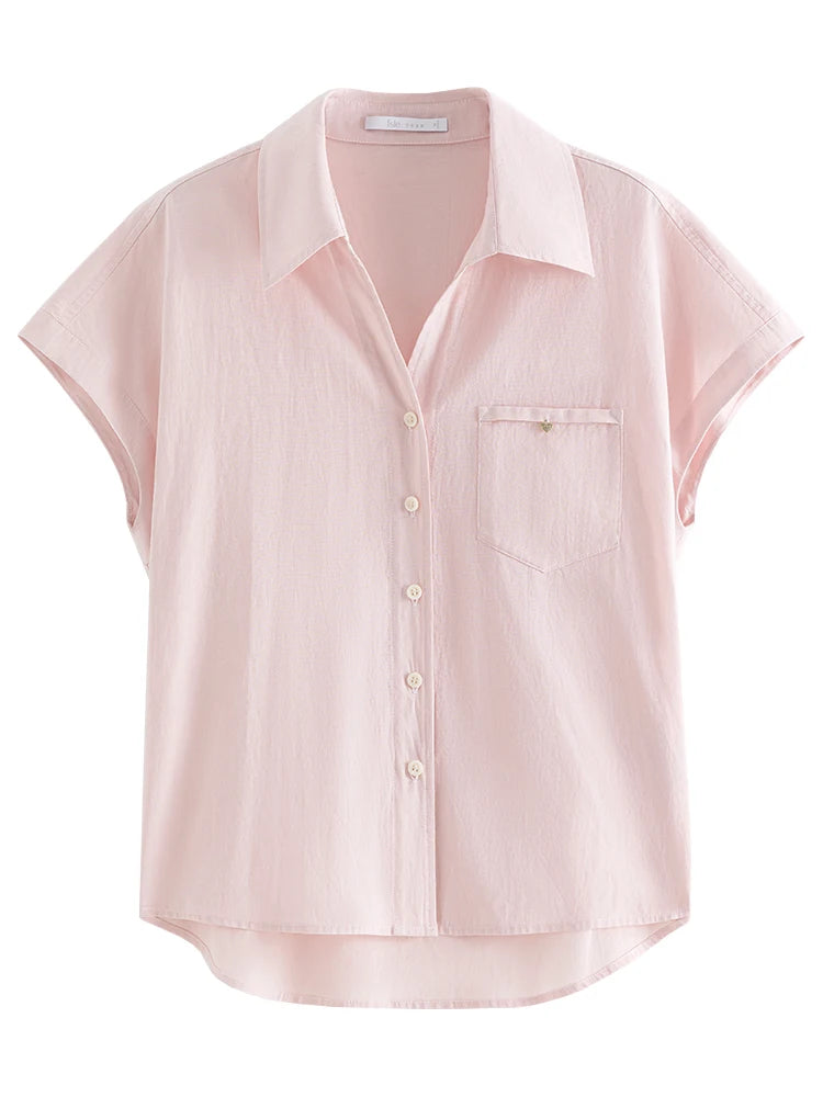 Women’s Summer Raglan Sleeve Striped Polo Blouse – Thin Short-Sleeve, Single-Breasted (3 Colors)