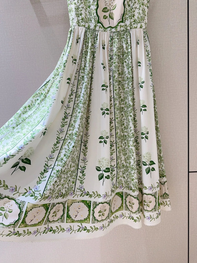 Women's Floral Maxi Dress | Pearl-Embellished Square Neck & High Waist Design