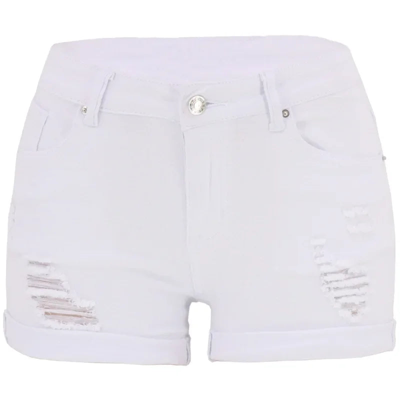 Women's Distressed Denim Shorts - Low Rise High-Stretch Streetwear Cutoffs
