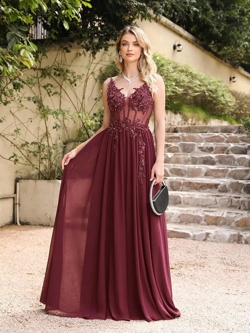 Dusty Blue Floral Lace Maxi Dress | Boned Backless Boho Dress with Spaghetti Straps - 2025 Party & Evening Wear
