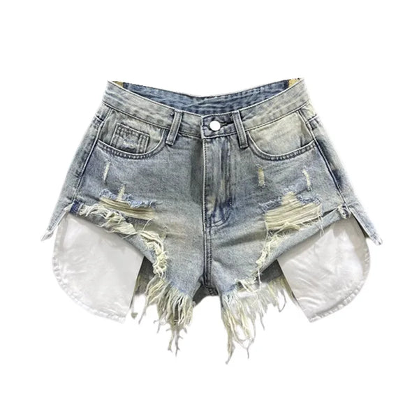 Women's Vintage Ripped Denim Shorts: High-Waisted Korean A-Line Distressed Micro Shorts