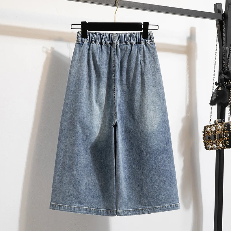 Plus Size Empire Waist Denim Skirt | Adjustable Length Skirt | Korean A-Line Lined Skirt