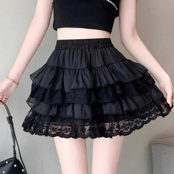 Gothic Lace Tutu Skirt | Black Mesh Tulle Petticoat | Elastic Waist Mini Ball Gown