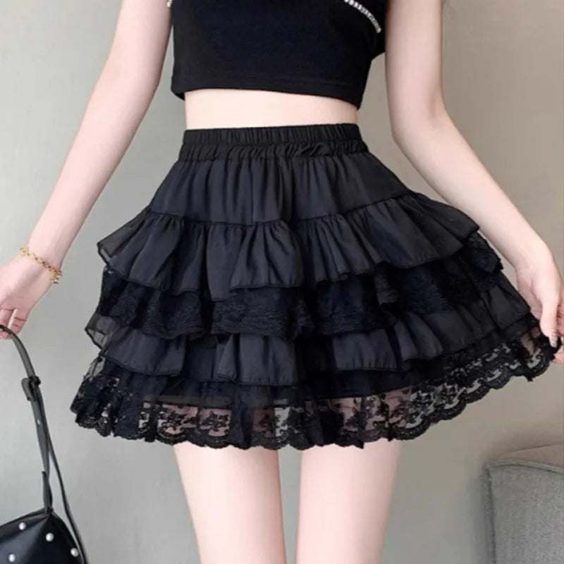 Gothic Lace Tutu Skirt | Black Mesh Tulle Petticoat | Elastic Waist Mini Ball Gown