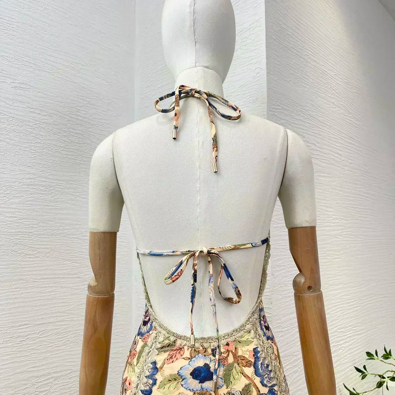 Floral Print Sleeveless Lace-Up Bodysuit – Stretchable Self-Tie Back One-Piece Swimsuit for Women 2025